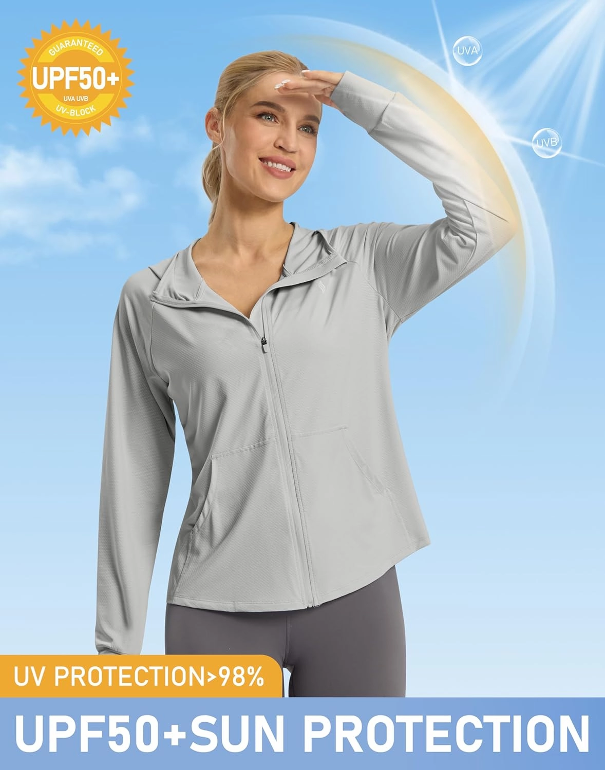 SANTINY Women's UPF 50  UV Jacket Sun Protection Zip up Hoodie Lightweight Summer SPF Long Sleeve Shirts for Hiking Running