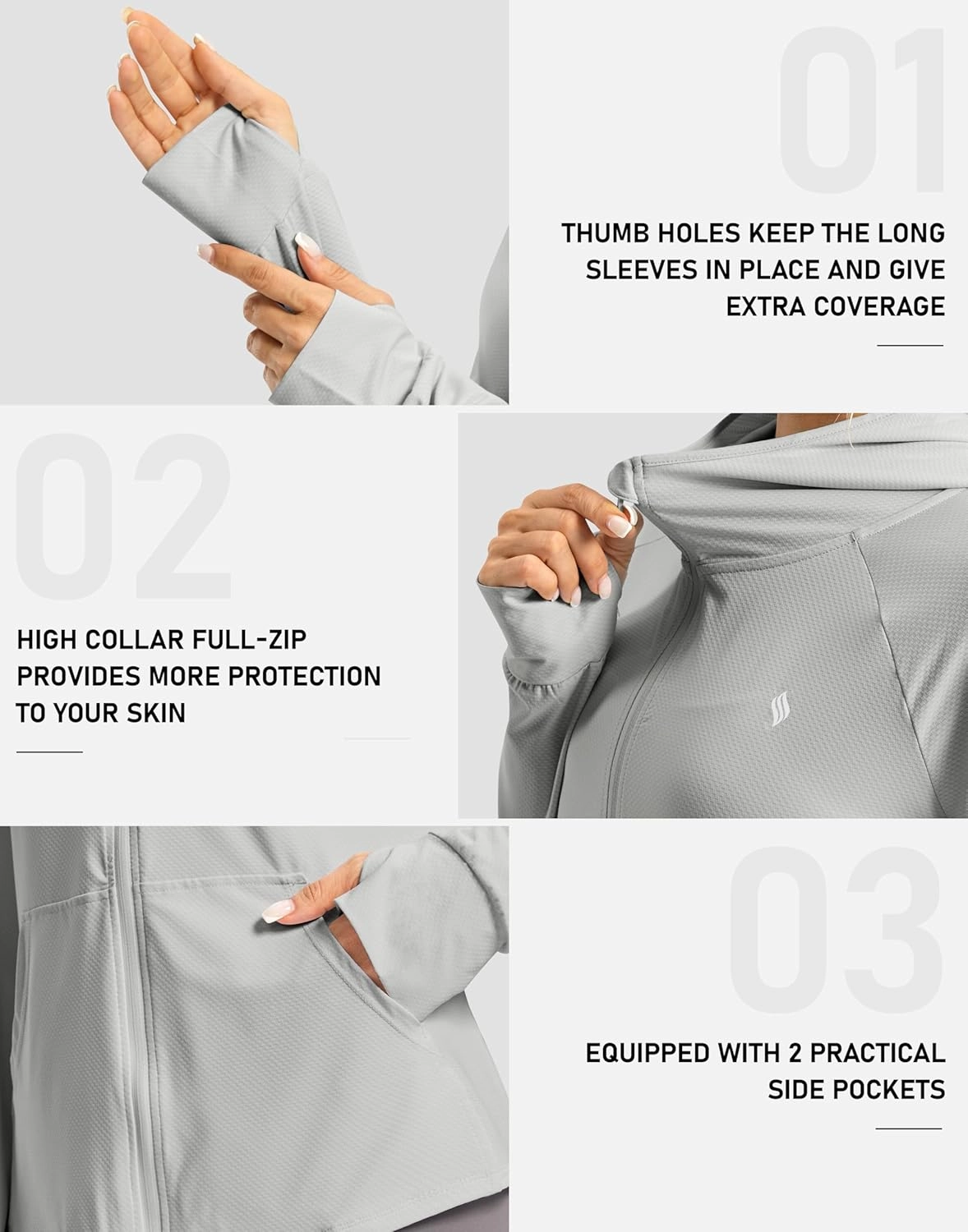 SANTINY Women's UPF 50  UV Jacket Sun Protection Zip up Hoodie Lightweight Summer SPF Long Sleeve Shirts for Hiking Running
