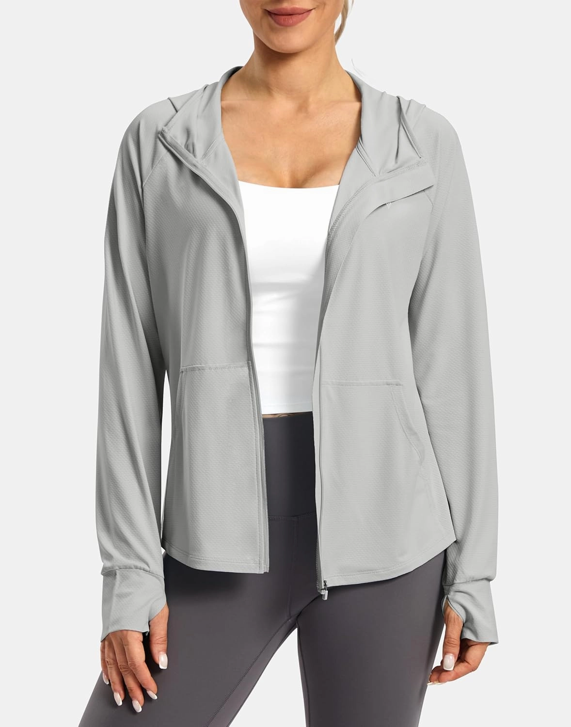 SANTINY Women's UPF 50  UV Jacket Sun Protection Zip up Hoodie Lightweight Summer SPF Long Sleeve Shirts for Hiking Running
