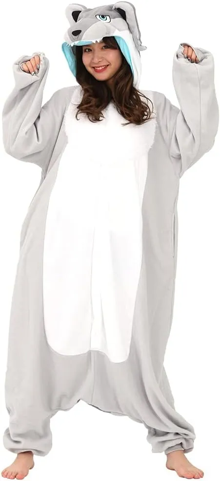 SAZAC Silver Wolf Kigurumi - Onesie Jumpsuit Halloween Costume