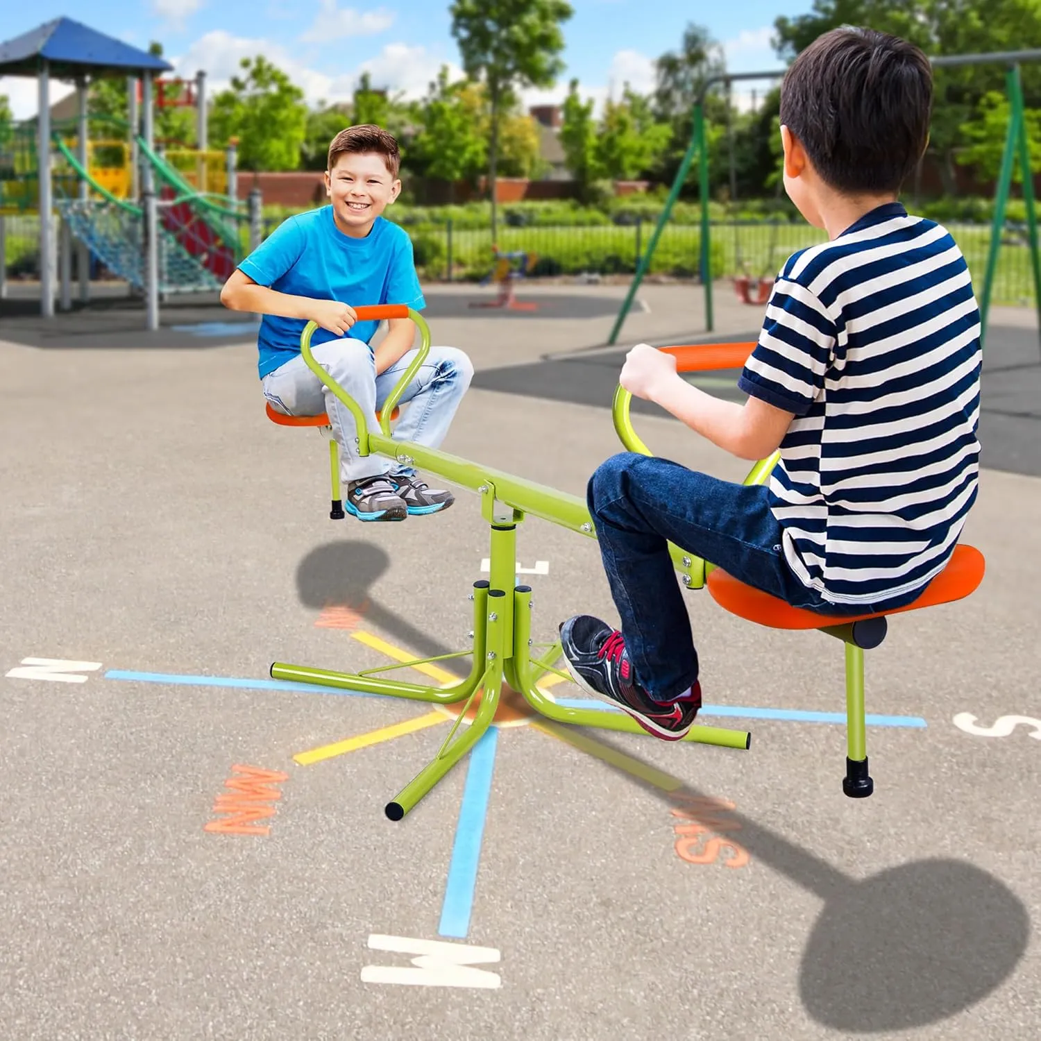 Seesaw for Kids, Teeter Totter with 360 Degree Rotating, Playground Equipment for Outdoor, Home, Toddlers Toy Set(2 Seats)