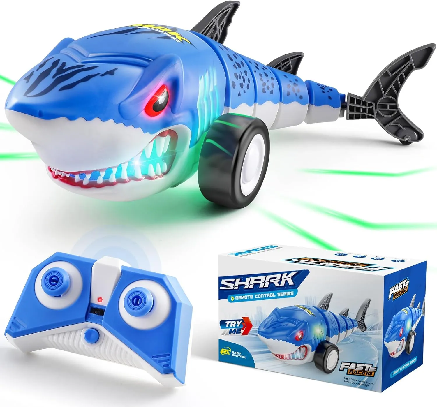 Shark Remote Control Car for Kids,2.4Ghz Electric RC Shark Toys with Glowing Light and Flexible Tail,Rechargeable Robot Shark Toys with Swing and Straight Mode, Hobby RC Car for Boys Girls