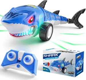 Shark Remote Control Car for Kids,2.4Ghz Electric RC Shark Toys with Glowing Light and Flexible Tail,Rechargeable Robot Shark Toys with Swing and Straight Mode, Hobby RC Car for Boys Girls
