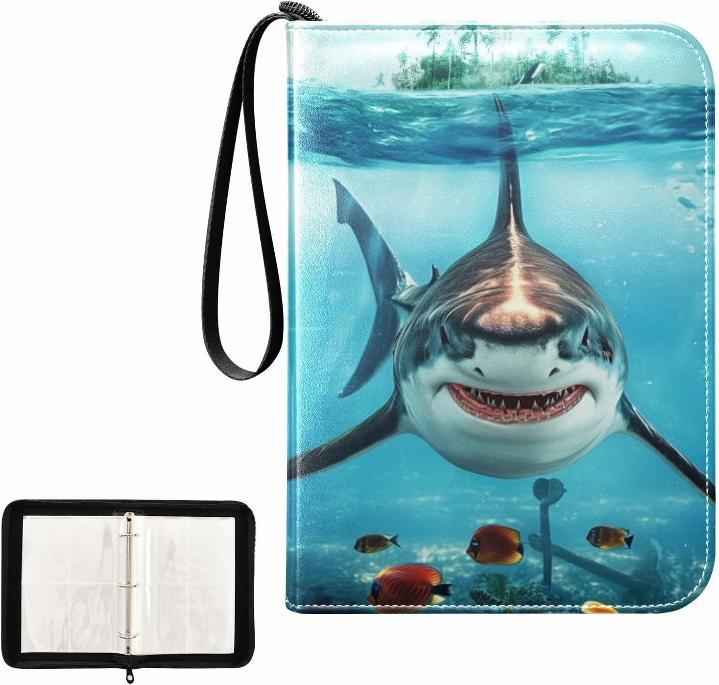 Shark Fish Swimming Ocean Underwater Card Binder 4 Pocket, Trading Card Holder Fits 400 Game Cards with 50 Removable Sleeves, MTG Card Case Standard Size