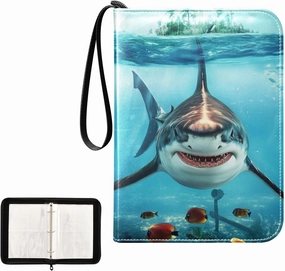 Shark Fish Swimming Ocean Underwater Card Binder 4 Pocket, Trading Card Holder Fits 400 Game Cards with 50 Removable Sleeves, MTG Card Case Standard Size