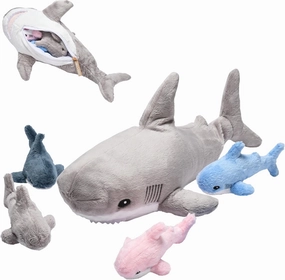 Shark Plush Stuffed Animal with 4 Babies - Sea Animals Huggable Plushies - Cute Decorative Shark Pillow - Soft and Fluffy Material - Stuffable Plushie Gift Toy for Sea Creature Lover