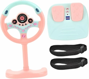 Simulation Steering Wheel Toy with Light Sound Electric Toys Toy Steering Wheel Interactive Driving for Children Toddlers, Pink