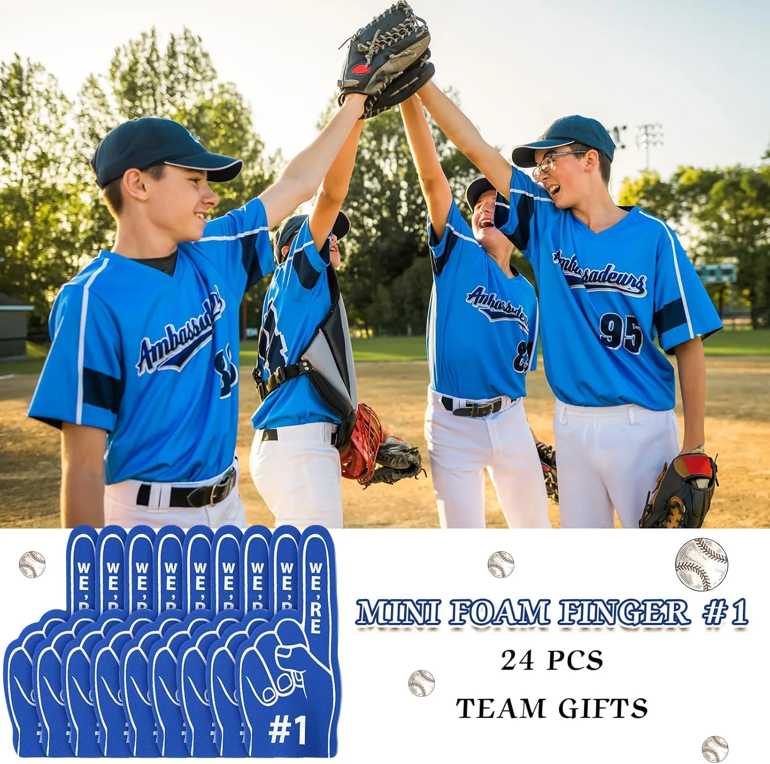 Sinmoe 24 Pcs Mini Foam Finger Baseball Fan Mini Foam Finger, We're #1 Sports Themed Party Supplies for Baseball Hockey Football Basketball Events Team Gifts(Dark Blue)