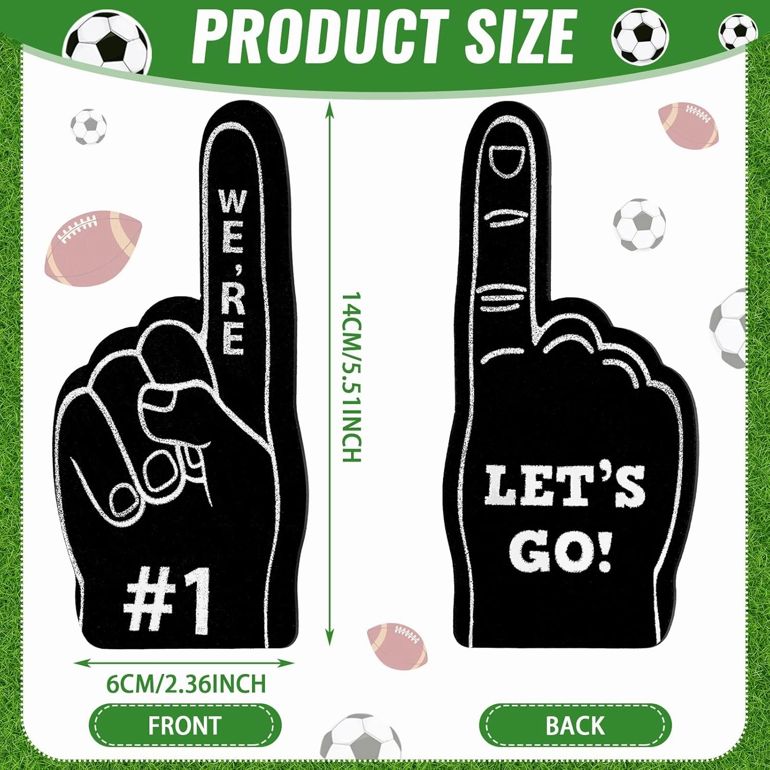 Sinmoe 36 Pcs Foam Finger Foam Hand Finger Mini Basketball Party Favors Sports Themed Birthday Supplies Football Baseball 1 Bulk Sports Party Favors for Football Soccer Team Cheerleader (Black)