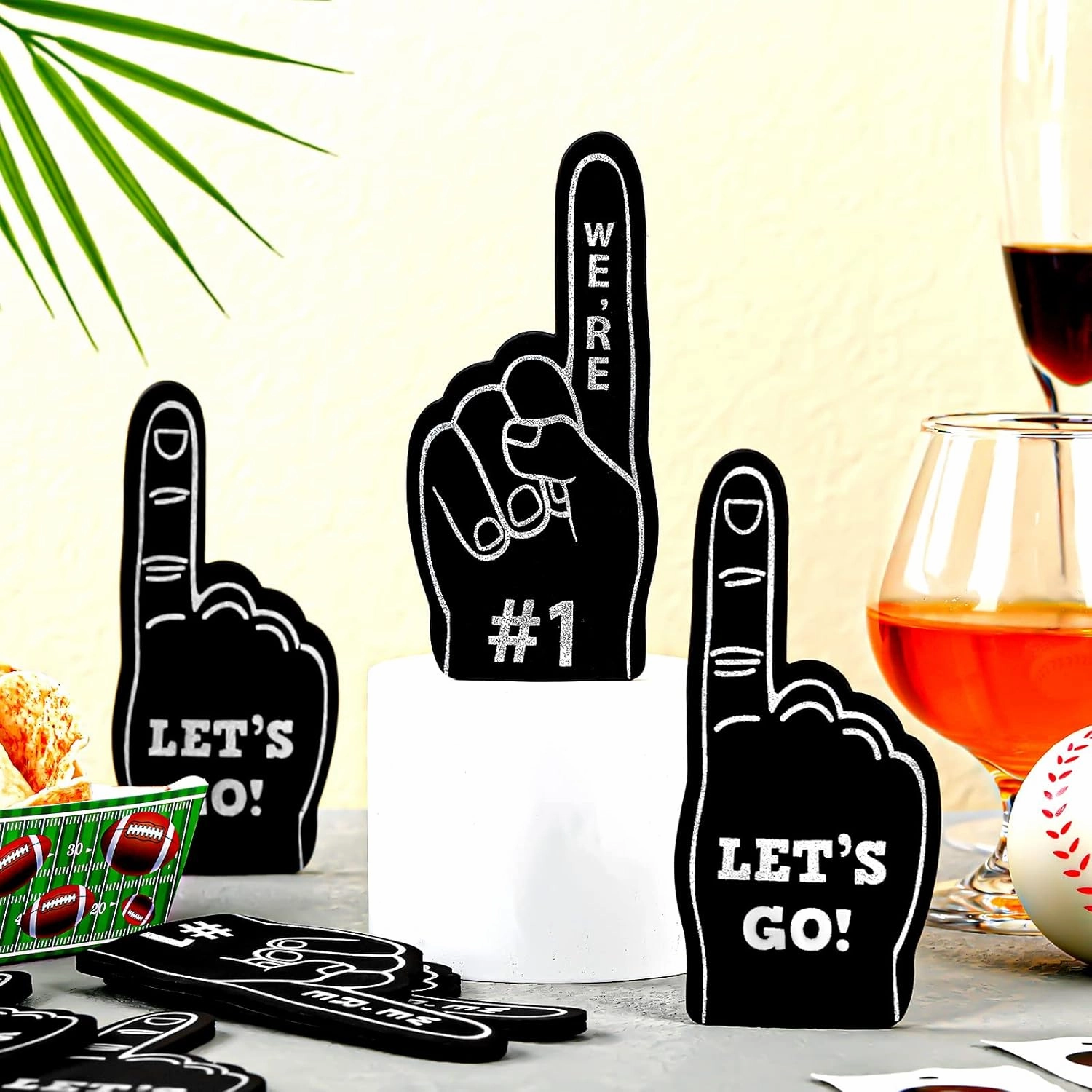 Sinmoe 36 Pcs Foam Finger Foam Hand Finger Mini Basketball Party Favors Sports Themed Birthday Supplies Football Baseball 1 Bulk Sports Party Favors for Football Soccer Team Cheerleader (Black)
