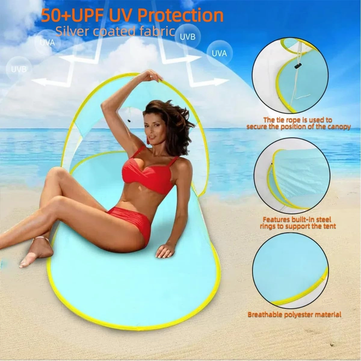 Slippers Pop Up Beach Tent,Portable Outdoor Beach Tent Sun Shelter，UPF50  Anti-UV Shade for Outdoor Camping Hiking Travel (Yellow)