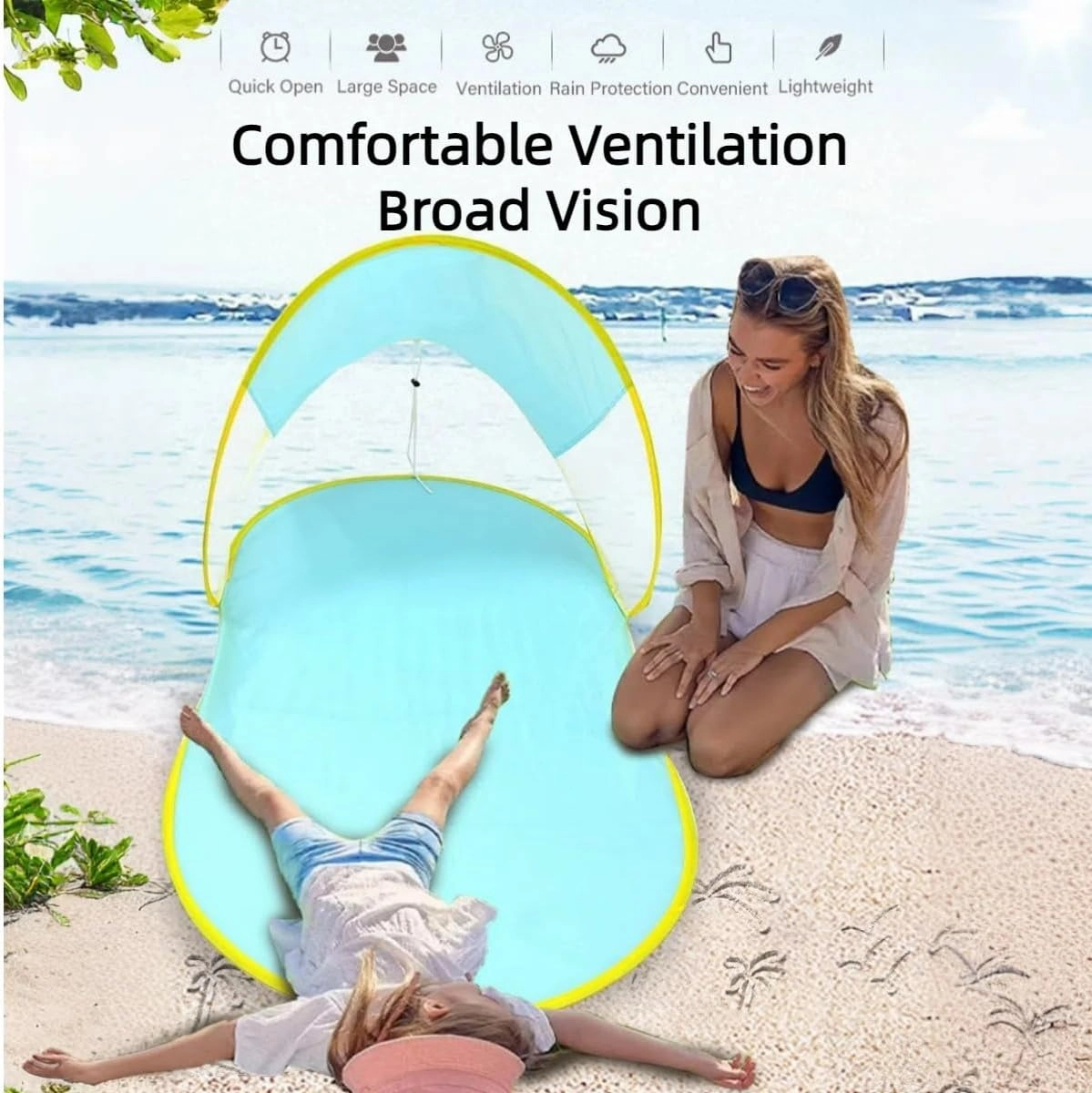 Slippers Pop Up Beach Tent,Portable Outdoor Beach Tent Sun Shelter，UPF50  Anti-UV Shade for Outdoor Camping Hiking Travel (Yellow)