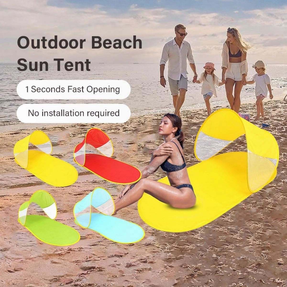 Slippers Pop Up Beach Tent,Portable Outdoor Beach Tent Sun Shelter，UPF50  Anti-UV Shade for Outdoor Camping Hiking Travel (Yellow)