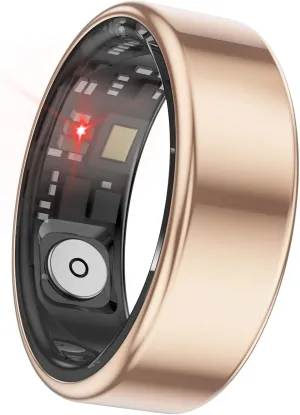Smart Ring Fitness Tracker for Men Women, Health Sleep Heart Rate Blood Oxygen Tracker Smart Ring with Wireless Charger Box, IP68 Waterpro of Bluetooth Tracker Rings (Golden# 12)