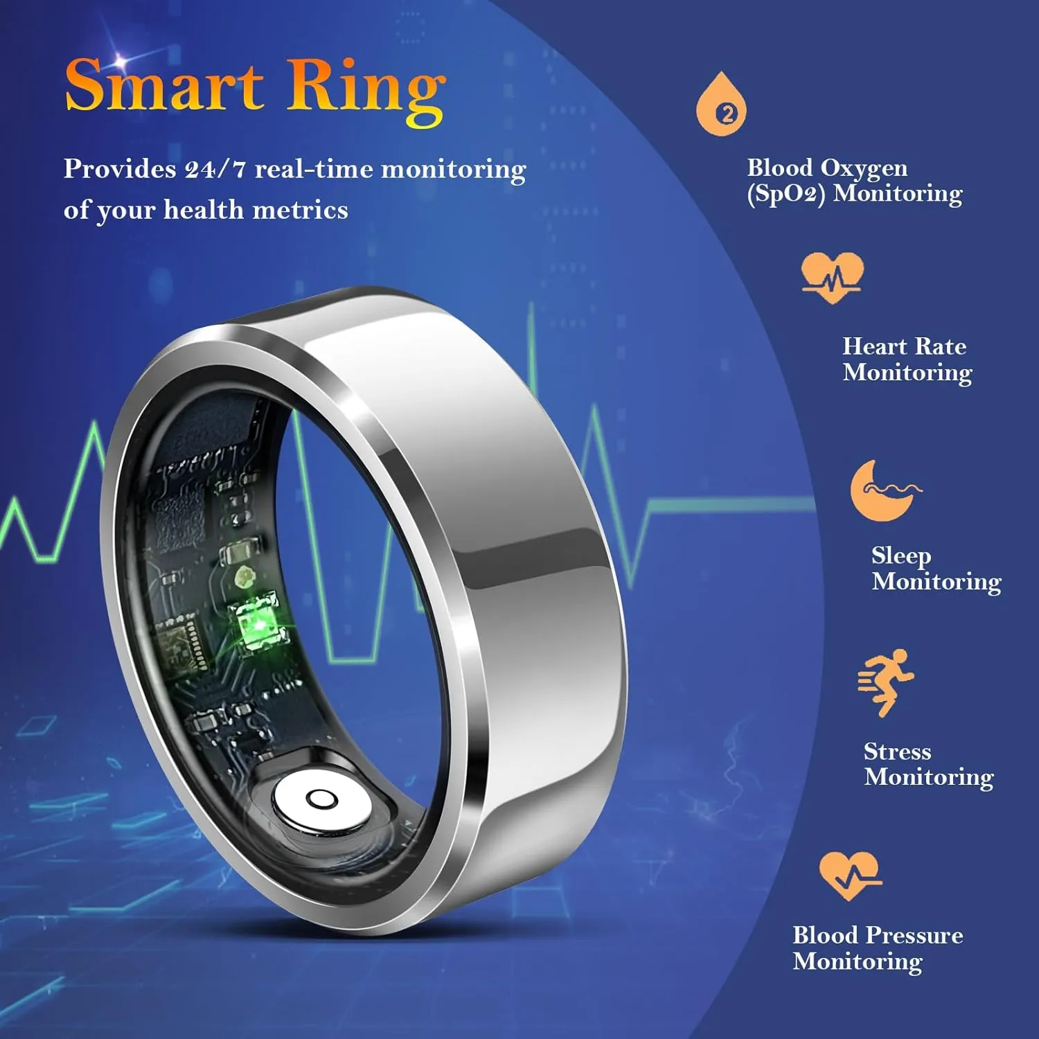 Smart Ring for Women Men-Wearable Fitness Tracker with Sleep Tracking Heart Rate Blood Oxygen Healthy Monitor Ring Activity Monitoring Steps Calories