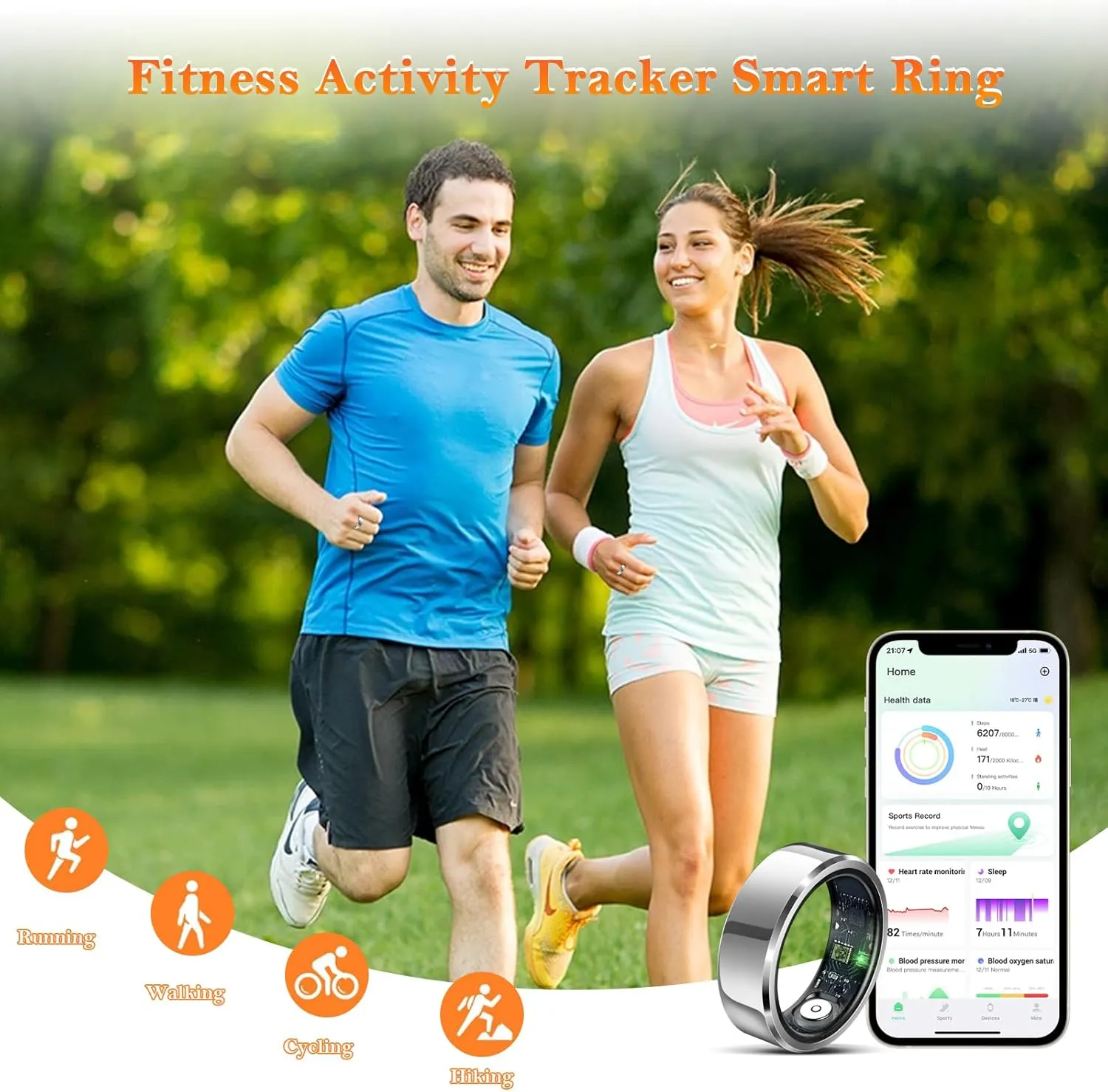 Smart Ring for Women Men-Wearable Fitness Tracker with Sleep Tracking Heart Rate Blood Oxygen Healthy Monitor Ring Activity Monitoring Steps Calories