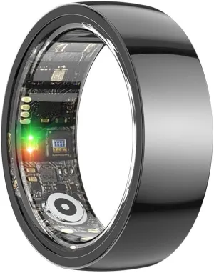Smart Ring Health Tracker, Anillo Inteligente para Hombre, Health Rings for Women & Men, Long Lasting Batteries Sleep Ring, Waterproof Fitness Tracker (Ceramic Black, 12#)