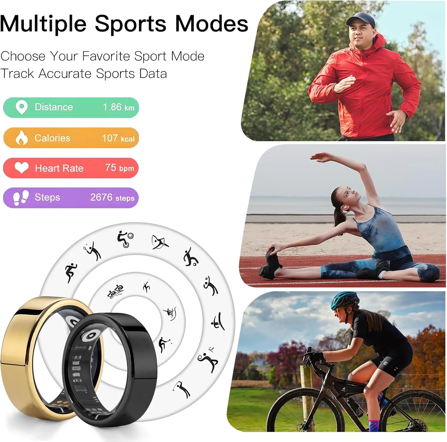 Smart Ring Health Tracker, Fitness Sleep Heart Rate Blood Oxygen Tracker Smart Ring, Water Resistant Bluetooth Fitness Tracker Rings