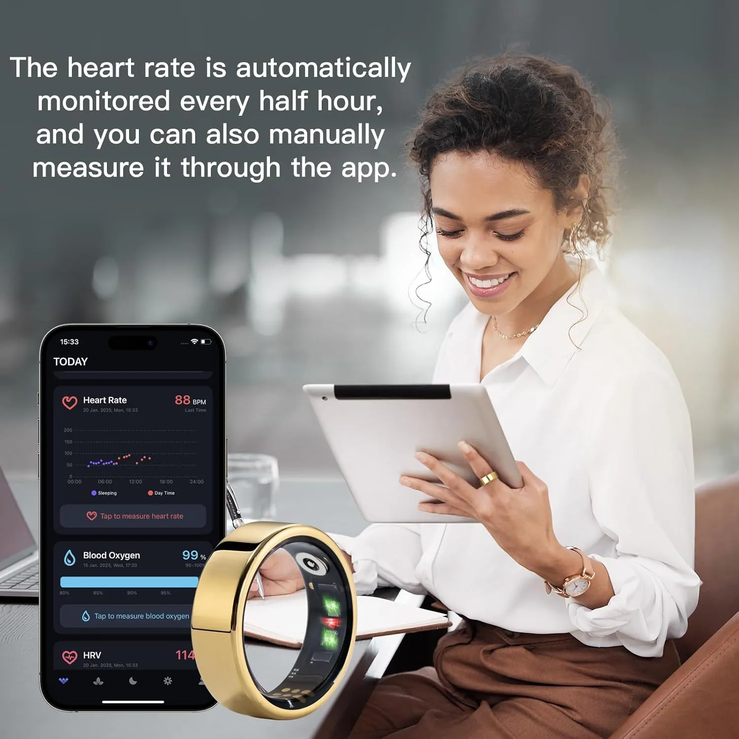 Smart Ring Health Tracker, Fitness Sleep Heart Rate Blood Oxygen Tracker Smart Ring, Water Resistant Bluetooth Fitness Tracker Rings