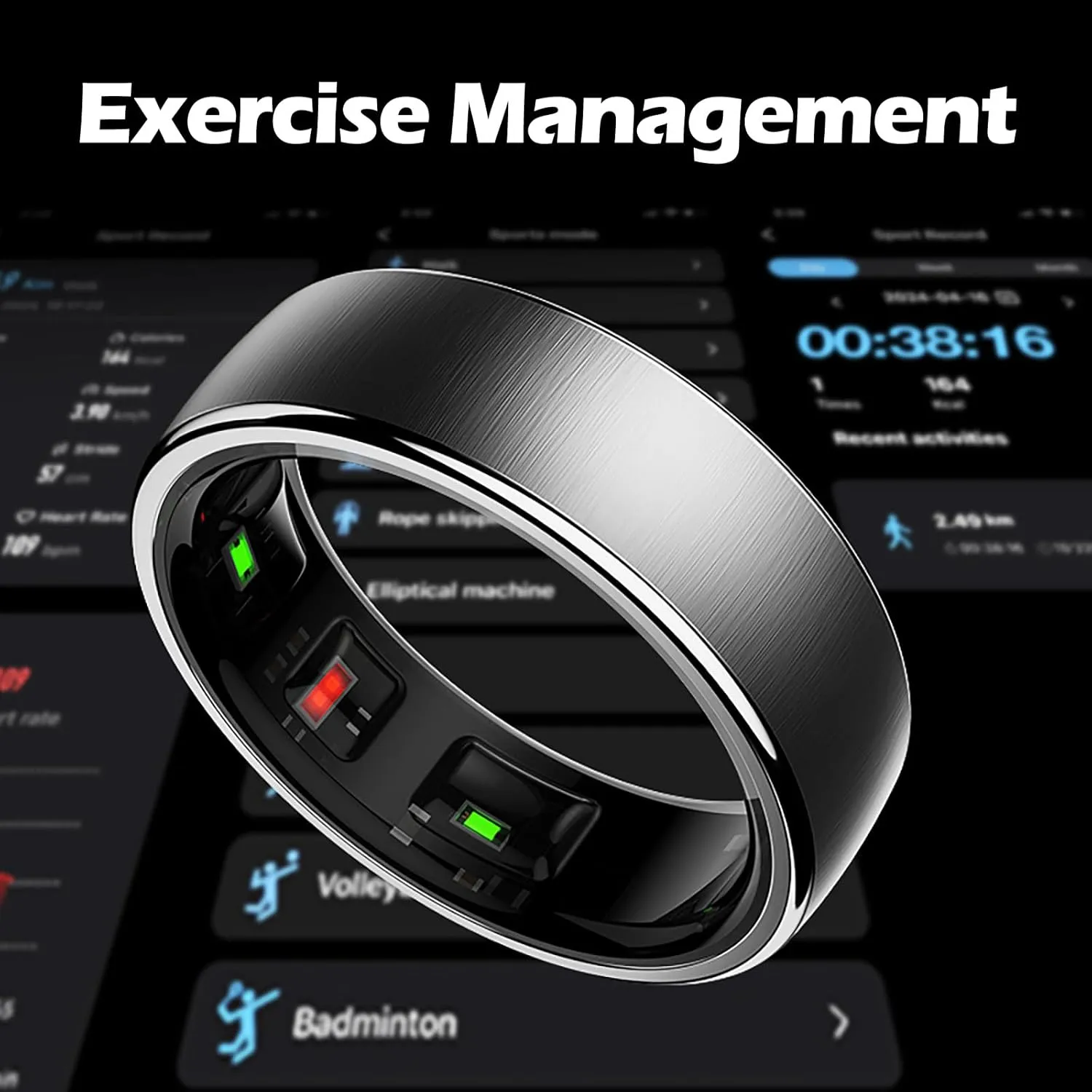 Smart Ring Health Tracker Heart Rate Sleep Tracking Pedometer Fitness Activity Wireless Charging Case Included Waterproof Smart Rings for Women Men
