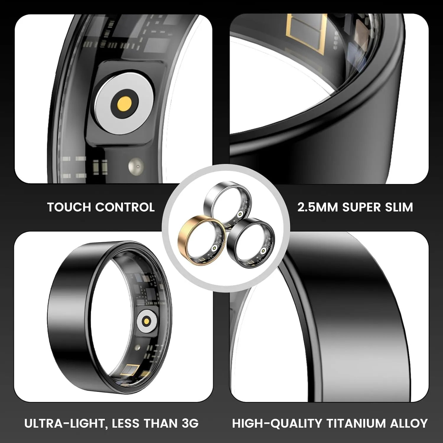 Smart Ring Health Tracker, Sleep&Exercise Monitor Heart Rate,Blood Oxygen,Fitness Trackers for Man&Women -Long Lasting Batteries,Waterproof Sleep Tracking Wearable (Black, 9)