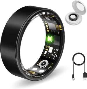 Smart Ring Health Tracker, Sleep&Exercise Monitor Heart Rate,Blood Oxygen,Fitness Trackers for Man&Women -Long Lasting Batteries,Waterproof Sleep Tracking Wearable (Black, 9)