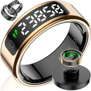 Smart Ring with LED Display Screen, Fitness Tracker Smart Rings for Women Men, Health Ring for iOS & Android, Sleep Tracker Ring Compatible with Heart Rate, SpO2, Sleep, Step (Rose Gold, 8)