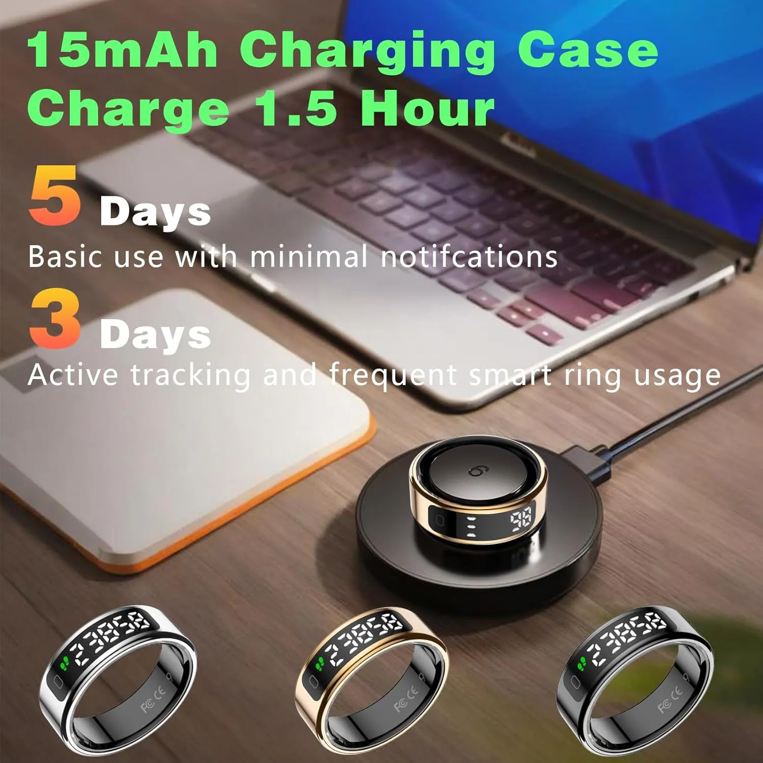 Smart Ring with LED Display Screen, Fitness Tracker Smart Rings for Women Men, Health Ring for iOS & Android, Sleep Tracker Ring Compatible with Heart Rate, SpO2, Sleep, Step (Rose Gold, 8)