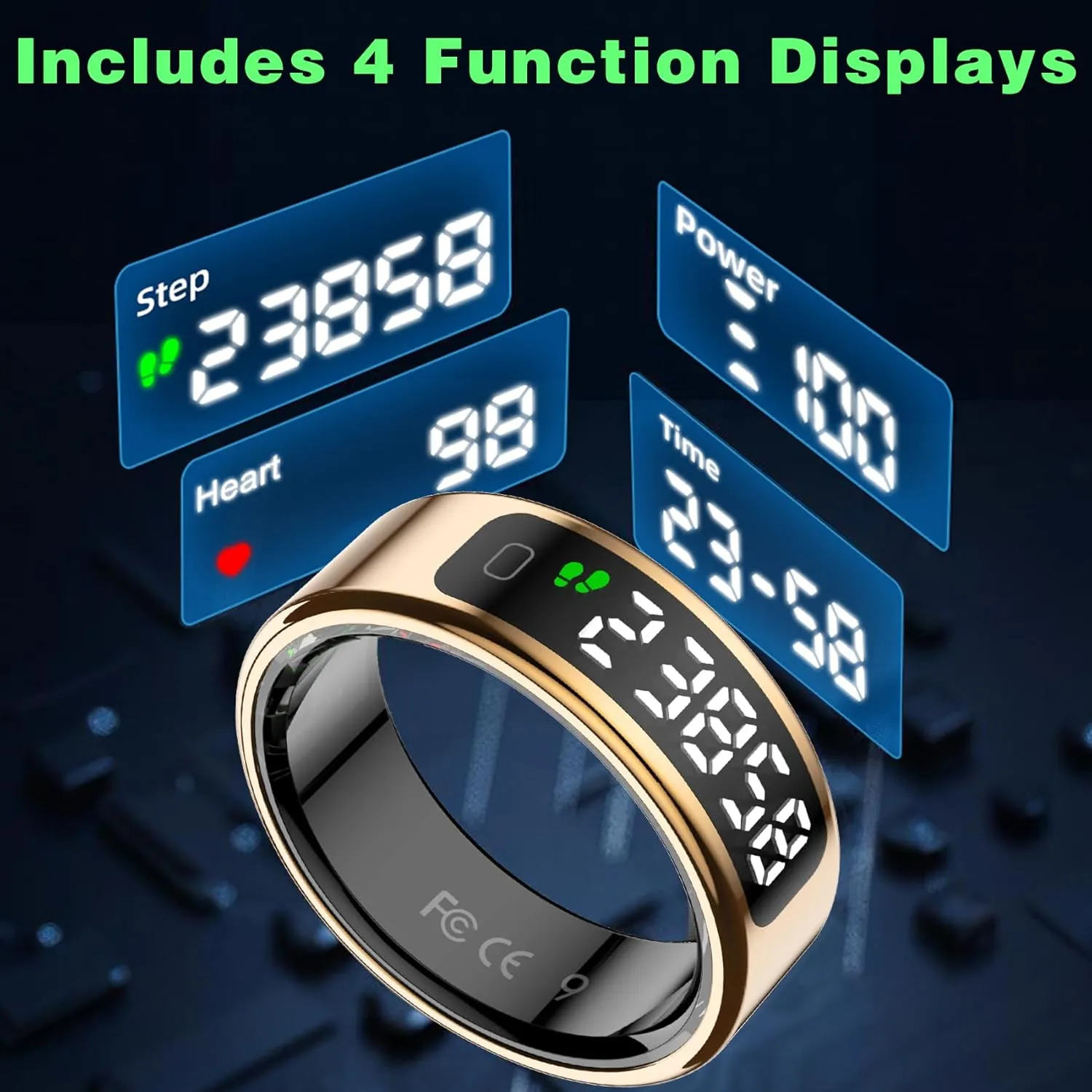 Smart Ring with LED Display Screen, Fitness Tracker Smart Rings for Women Men, Health Ring for iOS & Android, Sleep Tracker Ring Compatible with Heart Rate, SpO2, Sleep, Step (Rose Gold, 8)