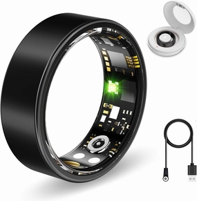 Smart Health Ring for Women Men Fitness Tracker with Heart Rate, Blood Oxygen,Sleep Monitoring, Step Counting, IP68 Waterproof for iPhone and Android, No Subscription Fee (Black, 10)