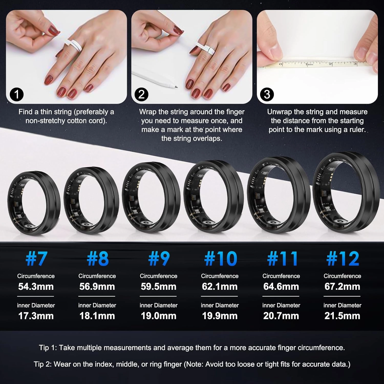 Smart Ring Fitness Tracker for Women Men - Waterproof Health Rings for Sleep Tracker, Heart and Blood Oxygen Monitor, Fitness Ring for Family Care,Step and Burned Calories Counter(10#)
