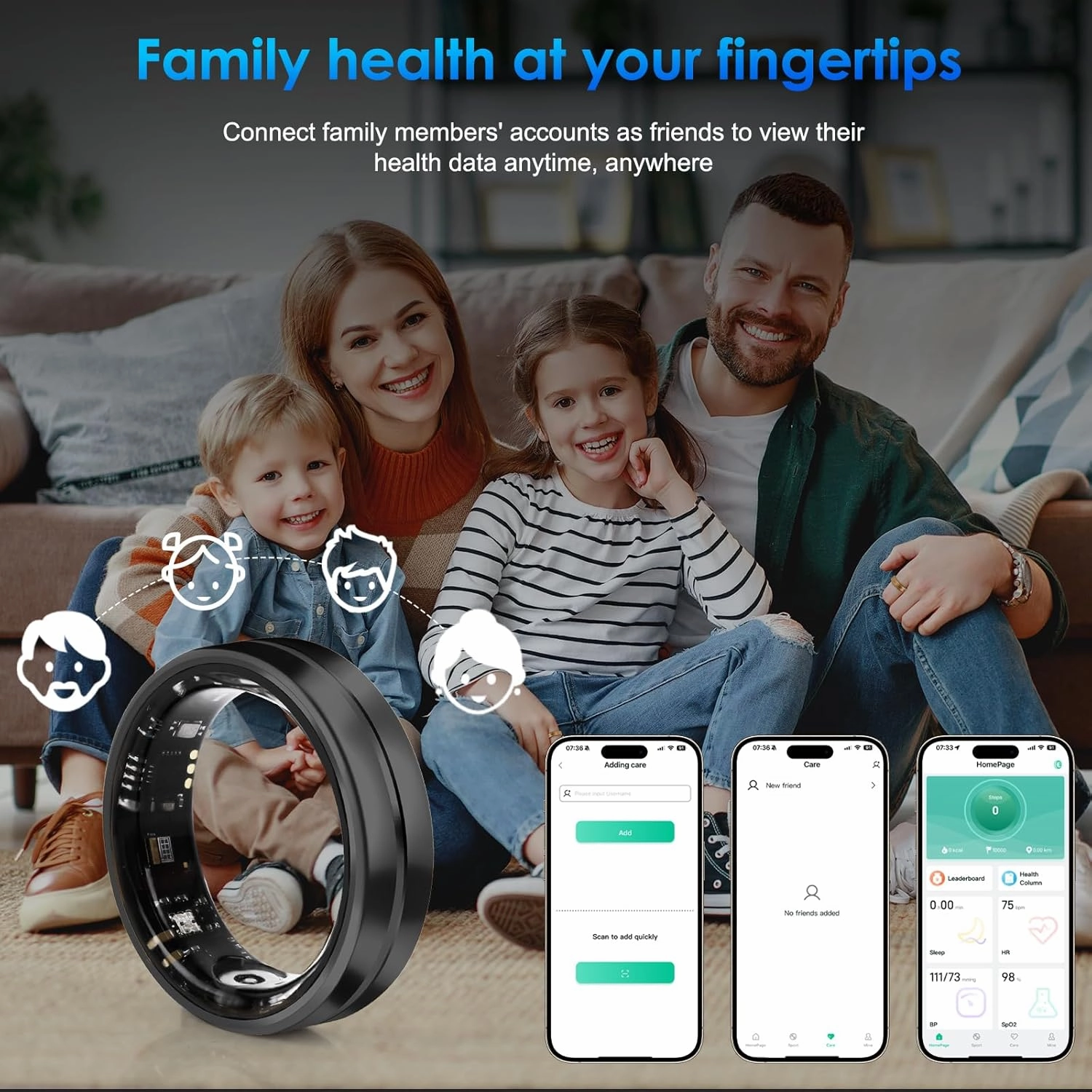Smart Ring Fitness Tracker for Women Men - Waterproof Health Rings for Sleep Tracker, Heart and Blood Oxygen Monitor, Fitness Ring for Family Care,Step and Burned Calories Counter(10#)