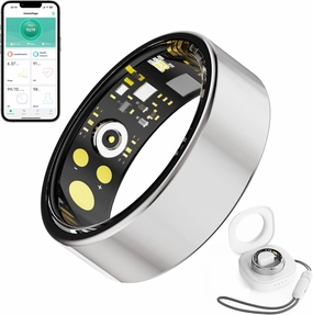 Smart Ring Fitness Tracker Ring for Men Women, Heart Rate Monitor Blood Oxygen Sleep, IP68 Waterproof Activity with Step Trackers, Remote Photography,Health Rings for Android iPhone,Silver(9# 18.9mm)