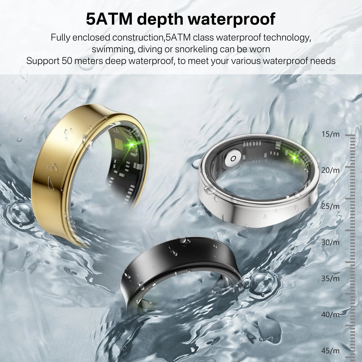 Smart Ring for Men & Women - 5ATM Waterproof, Health & Fitness Tracker, Heart Rate Monitor, Hand Gesture Brush Tiktok, Titanium Alloy Smart Rings for iOS/Android