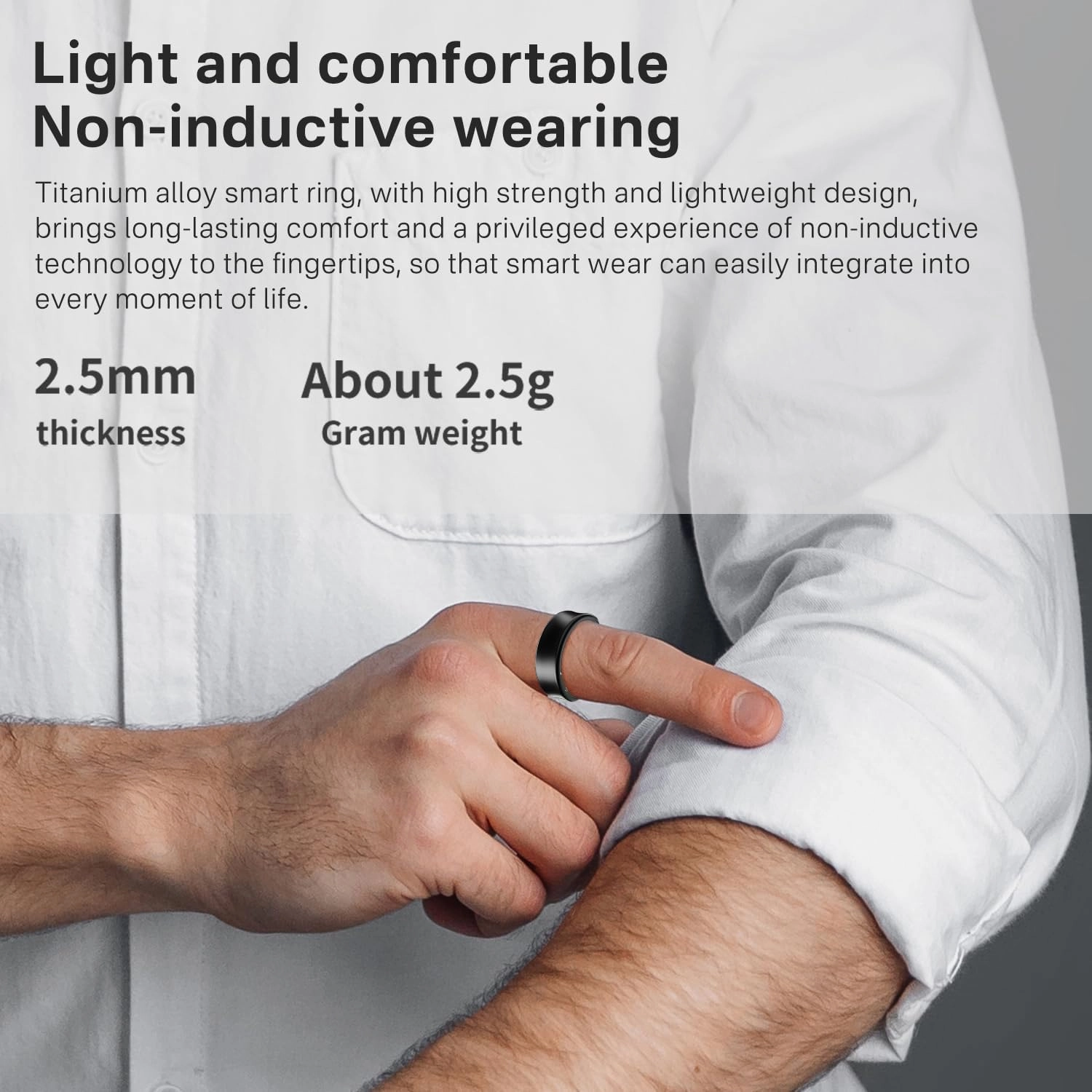 Smart Ring for Men & Women - 5ATM Waterproof, Health & Fitness Tracker, Heart Rate Monitor, Hand Gesture Brush Tiktok, Titanium Alloy Smart Rings for iOS/Android