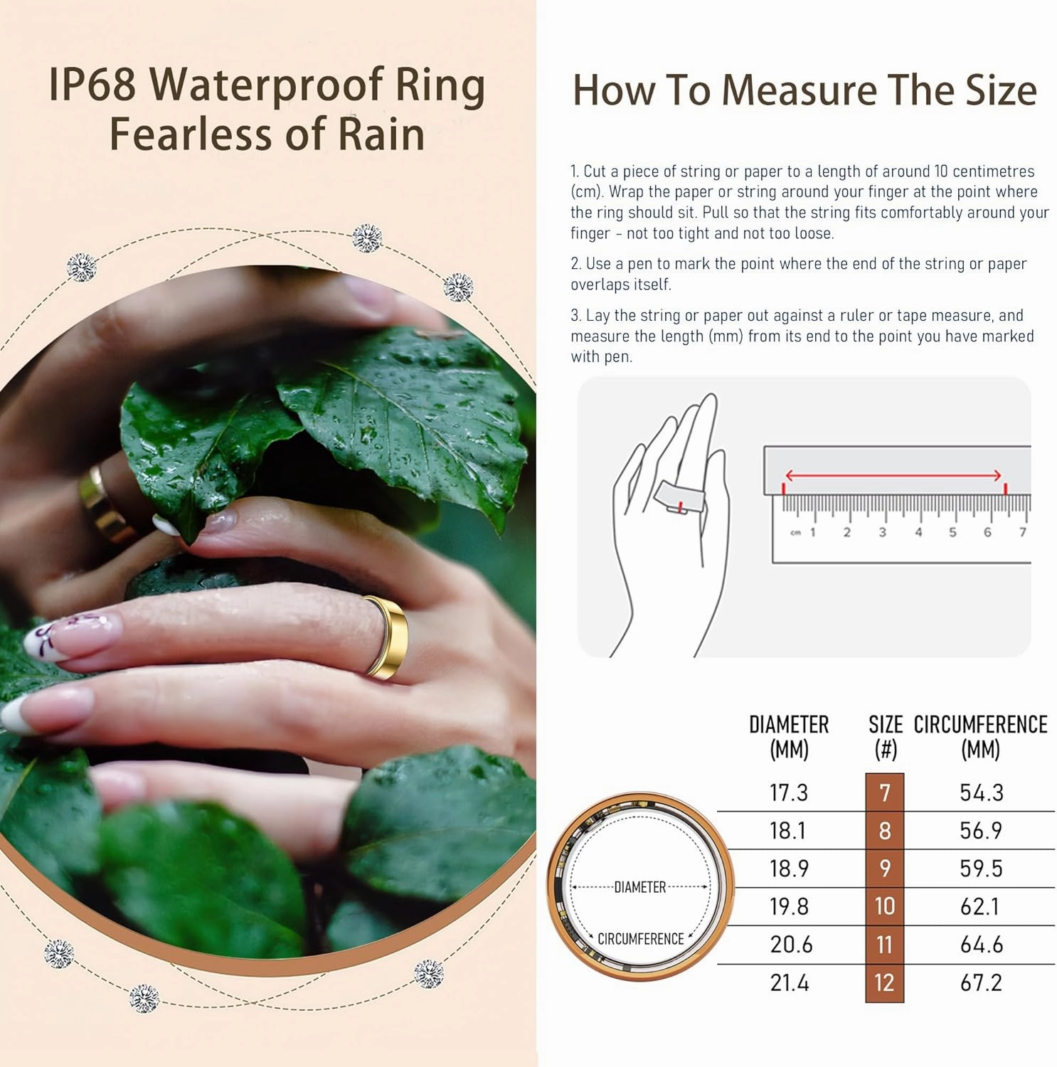 Smart Ring for Men Women Health Rings Heart Rate Sleep Monitor Step Counter Pedometer Sports Ring Fashion Fitness Tracker Ring with Charging Case Gold Rings for Android iOS Phones