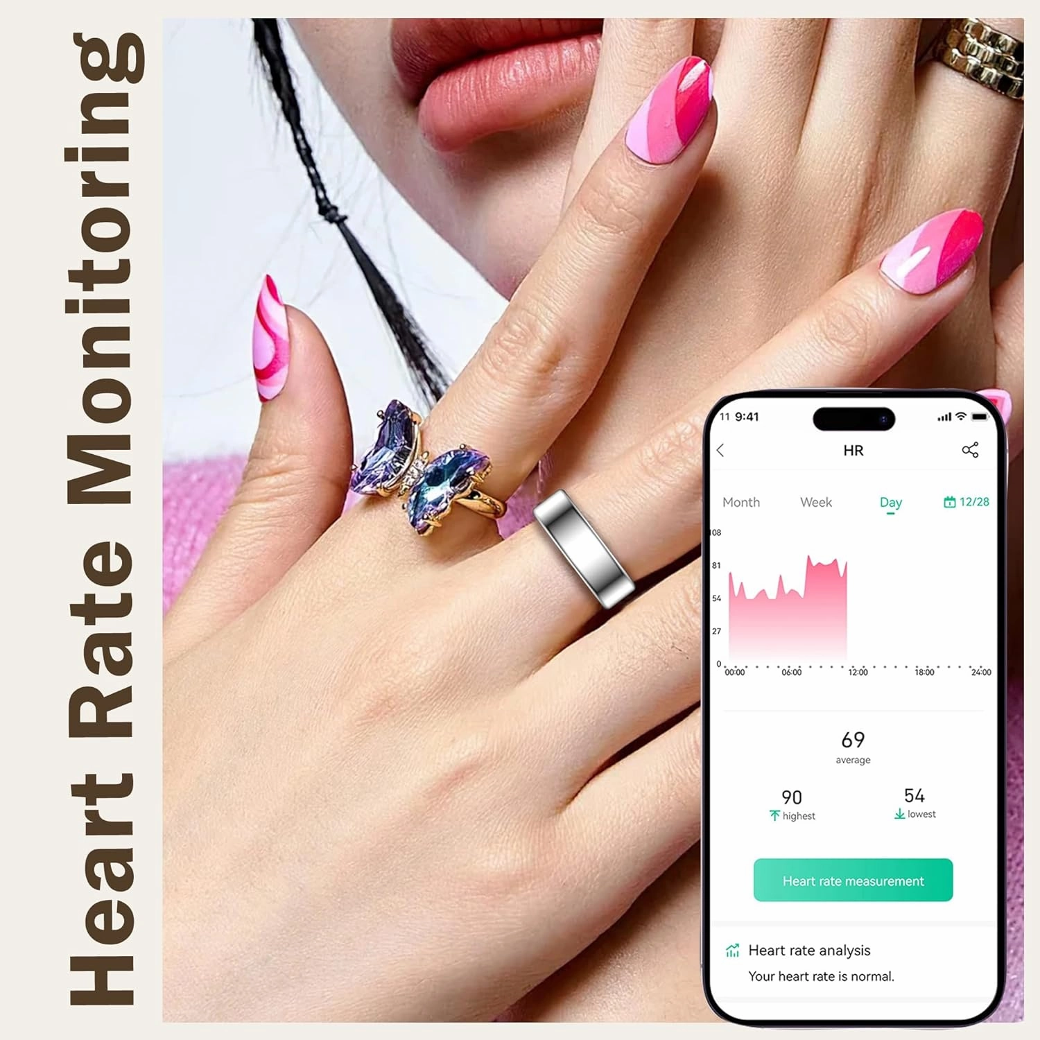 Smart Ring for Men Women Health Rings Heart Rate Sleep Monitor Step Counter Pedometer Sports Ring Fashion Fitness Tracker Ring with Charging Case Gold Rings for Android iOS Phones