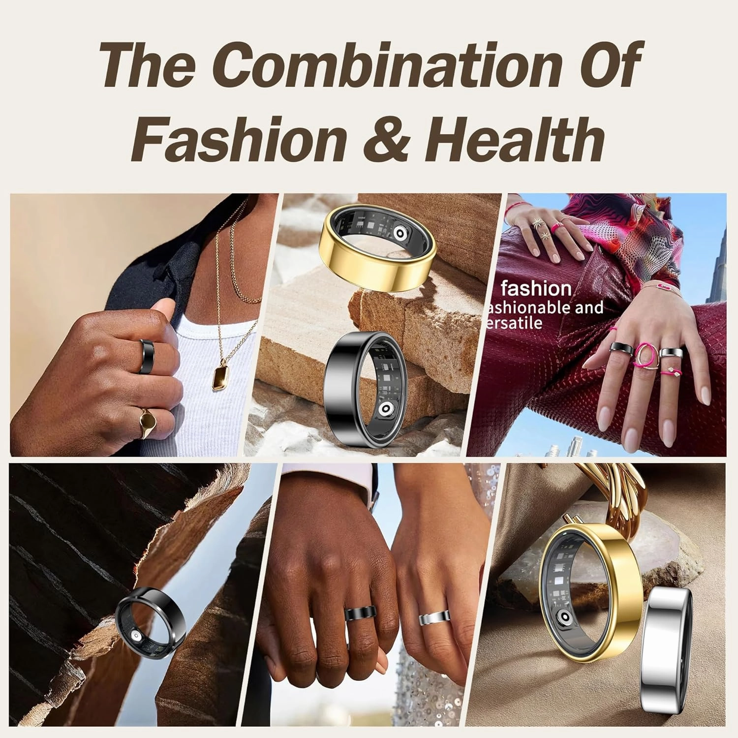 Smart Ring for Men Women Health Rings Heart Rate Sleep Monitor Step Counter Pedometer Sports Ring Fashion Fitness Tracker Ring with Charging Case Gold Rings for Android iOS Phones