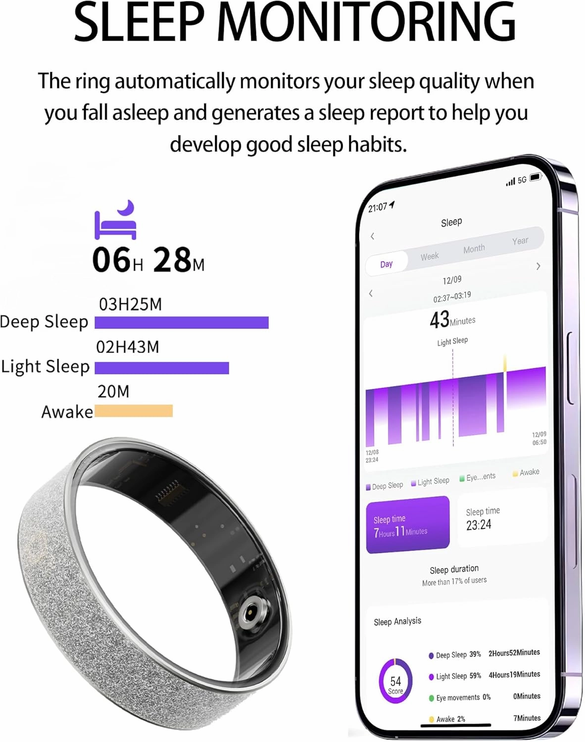 Smart Ring for Women Activity Tracker Heart Rate Monitor Sleep Pedometer Calorie Counter Ladies Fitness Smart Rings for Women Silver Gold Black