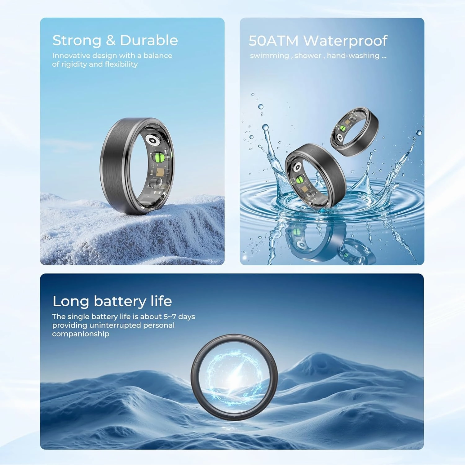 Smart Ring for Women Men - Fitness Tracker with Heart Rate/Blood Oxygen/Stress Monitor/Steps/Sleep Tracking, No App Subscription, 5ATM Waterproof Health Rings