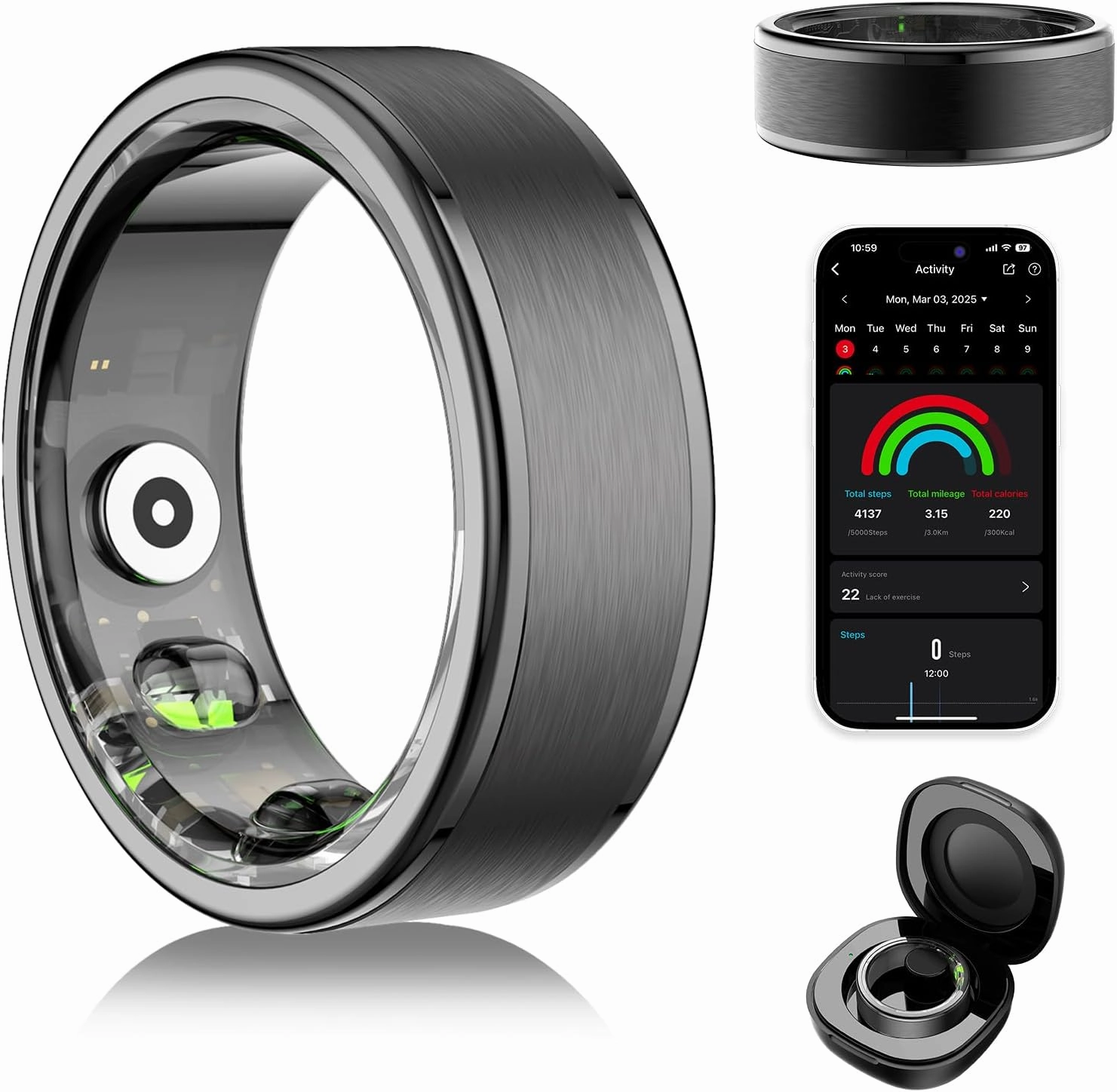 Smart Ring for Women Men - Fitness Tracker with Heart Rate/Blood Oxygen/Stress Monitor/Steps/Sleep Tracking, No App Subscription, 5ATM Waterproof Health Rings