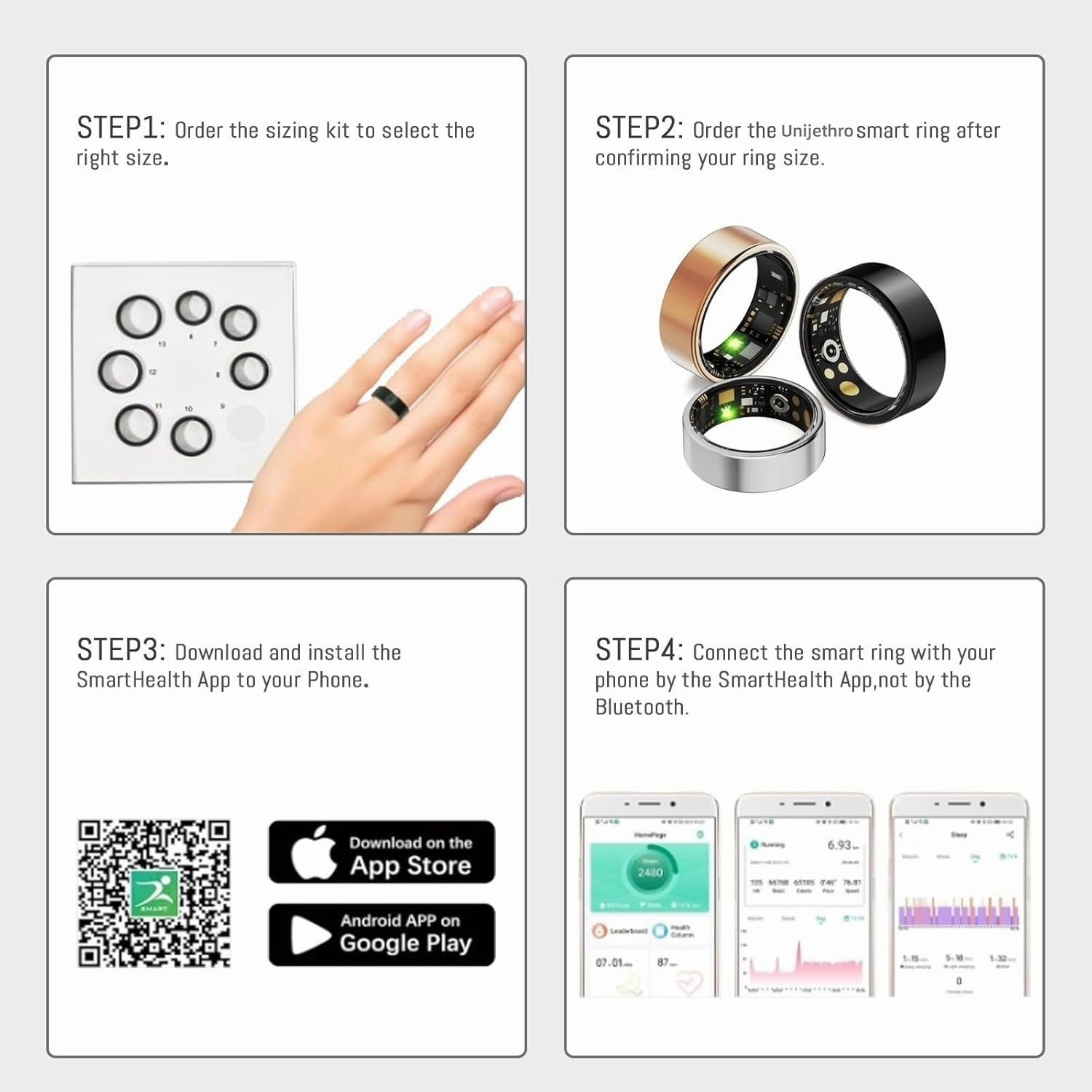 Smart Ring for Women Men, Health Tracker with Heart Rate/Blood Oxygen/Blood Pressure/Sleep Monitoring/Step Counting, IP68 Waterproof Fitness Ring, No App Fees for iPhone & Android (Black, 8#)