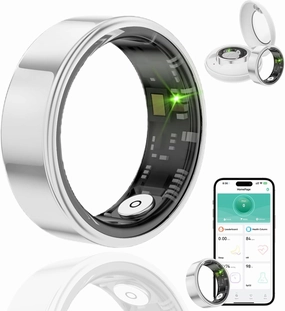 Smart Ring Health Tracker, Fitness Sleep and Heart Rate Monitor Tracker Smart Ring, Waterproof Bluetooth Fitness Tracker Ring IPX68 Waterproof (Silver,10)"
