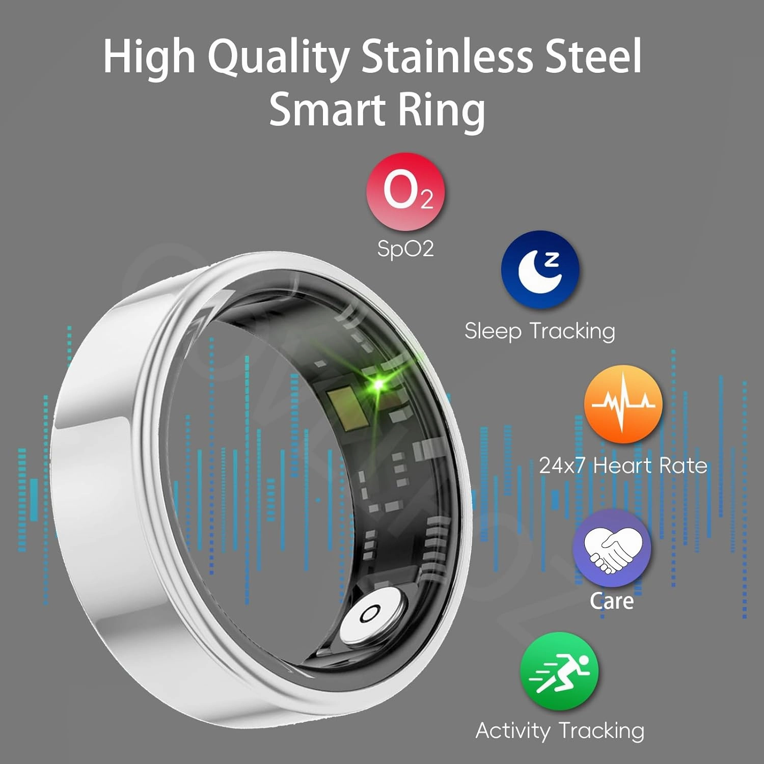 Smart Ring Health Tracker, Fitness Sleep and Heart Rate Monitor Tracker Smart Ring, Waterproof Bluetooth Fitness Tracker Ring IPX68 Waterproof (Silver,10)"