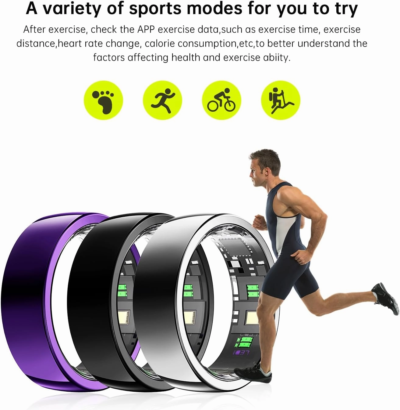Smart Ring Purple - Size 11 - Health Tracker with Free Subscription, Gesture Remote Beauty Shot & Brush Video, Fitness Sleep Heart Rate Tracking Ring with Charging Case, Compatible with iOS & Android