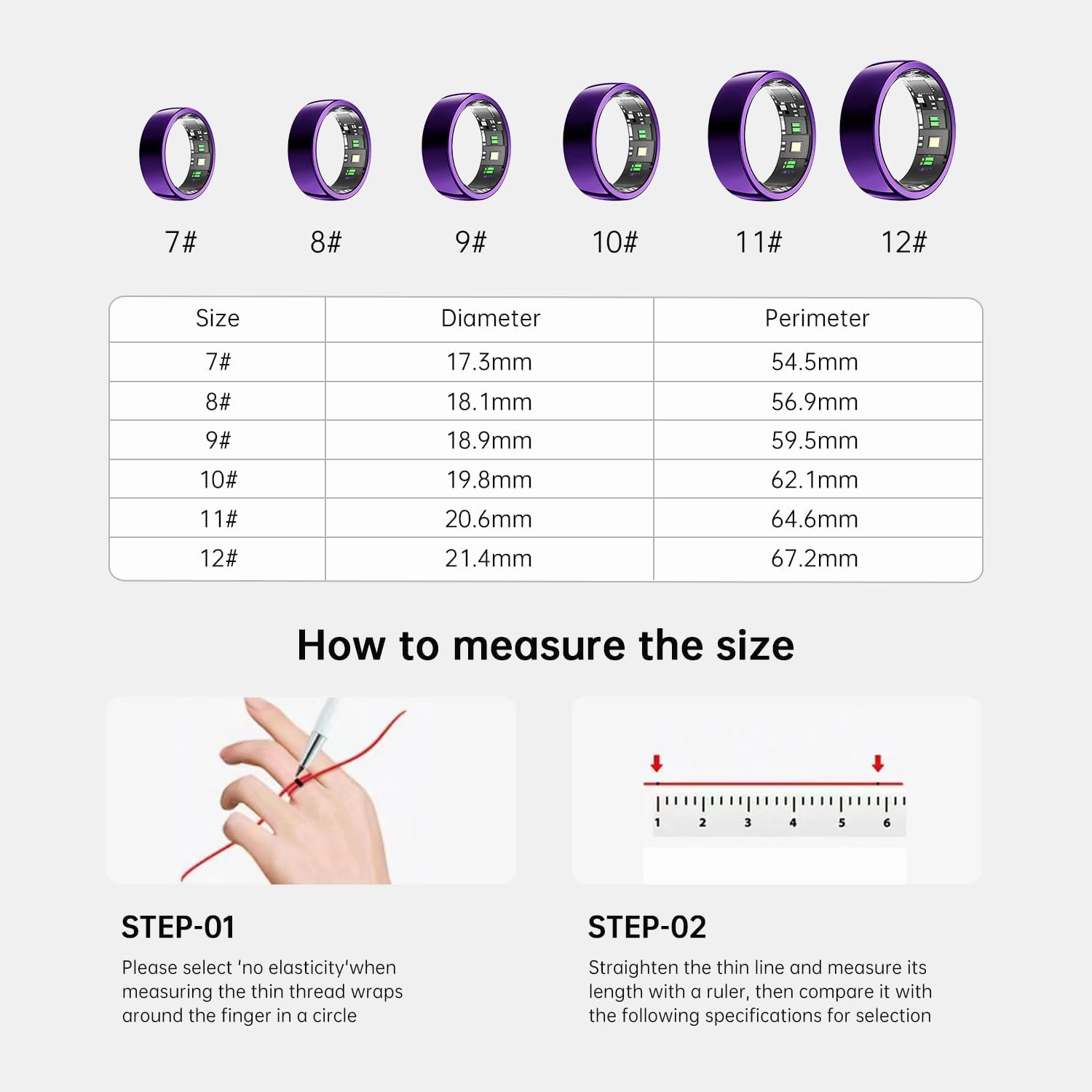 Smart Ring Purple - Size 11 - Health Tracker with Free Subscription, Gesture Remote Beauty Shot & Brush Video, Fitness Sleep Heart Rate Tracking Ring with Charging Case, Compatible with iOS & Android
