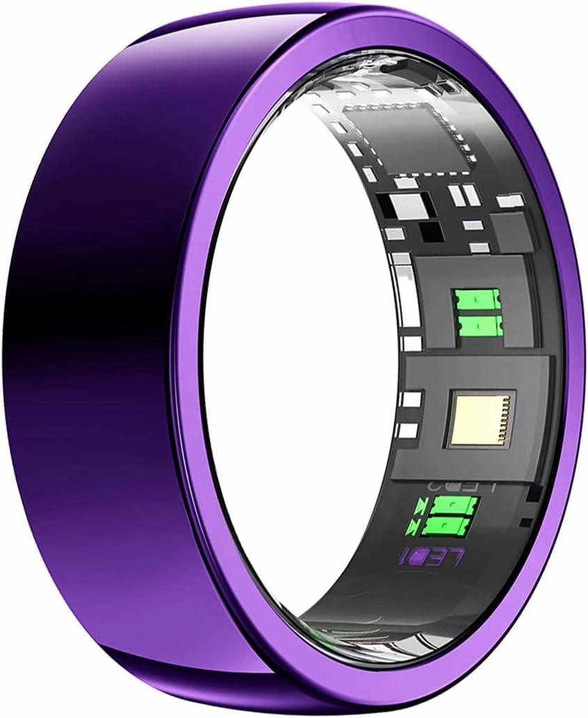 Smart Ring Purple - Size 11 - Health Tracker with Free Subscription, Gesture Remote Beauty Shot & Brush Video, Fitness Sleep Heart Rate Tracking Ring with Charging Case, Compatible with iOS & Android