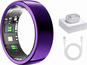 Smart Ring Purple - Size 11 - Health Tracker with Free Subscription, Gesture Remote Beauty Shot & Brush Video, Fitness Sleep Heart Rate Tracking Ring with Charging Case, Compatible with iOS & Android