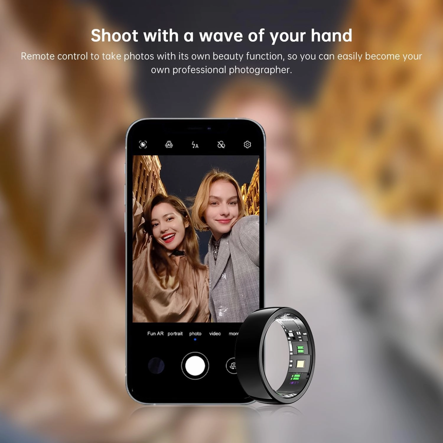 Smart Ring Purple - Size 11 - Health Tracker with Free Subscription, Gesture Remote Beauty Shot & Brush Video, Fitness Sleep Heart Rate Tracking Ring with Charging Case, Compatible with iOS & Android