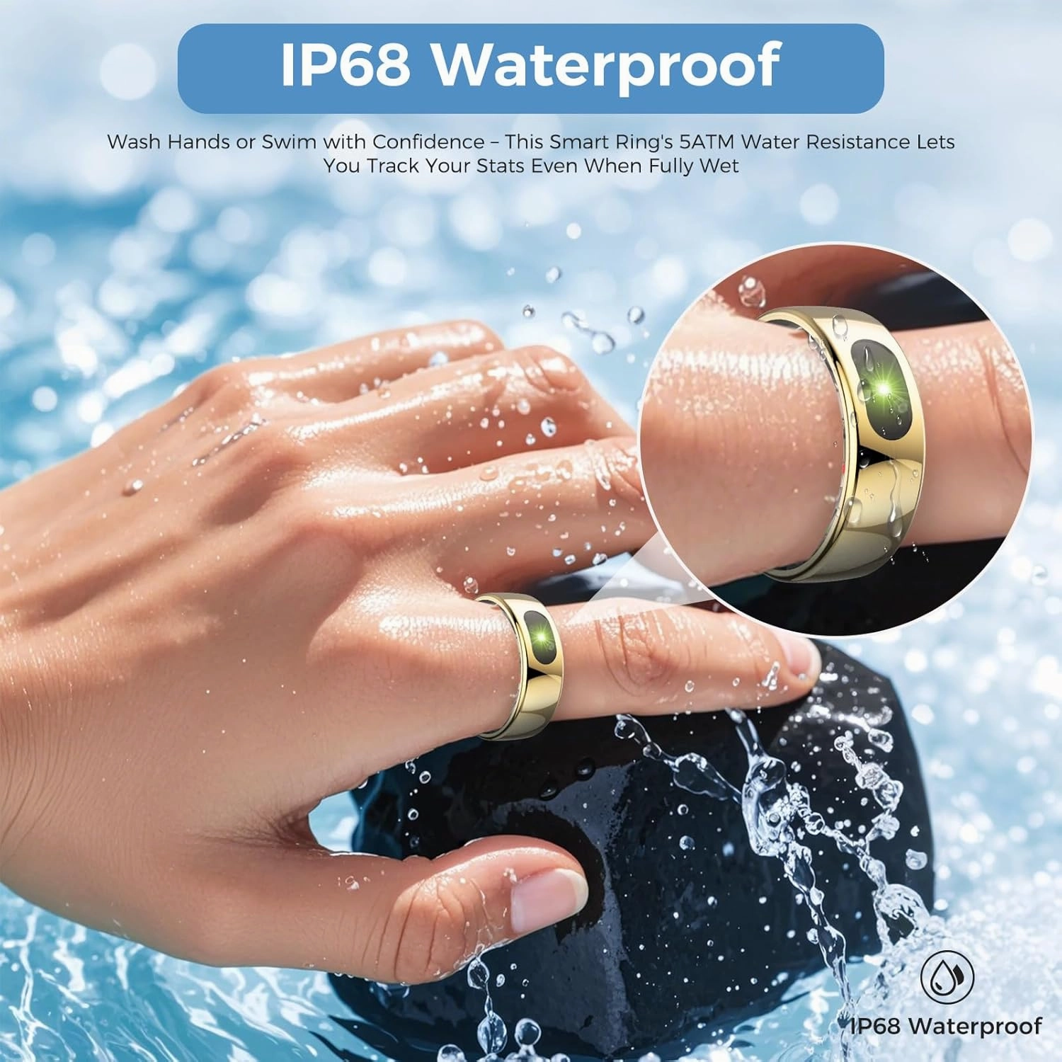 Smart Ring with Instant Notification Alerts & Gesture Control - Sleep Tracker Ring, Fitness Ring for Steps & Heart Rate, IP68 Waterproof Gold #10